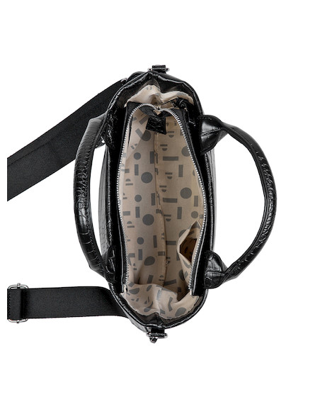 Cartera negra de mujer con diseño elegante en PU, perfecta para trabajo y escuela.