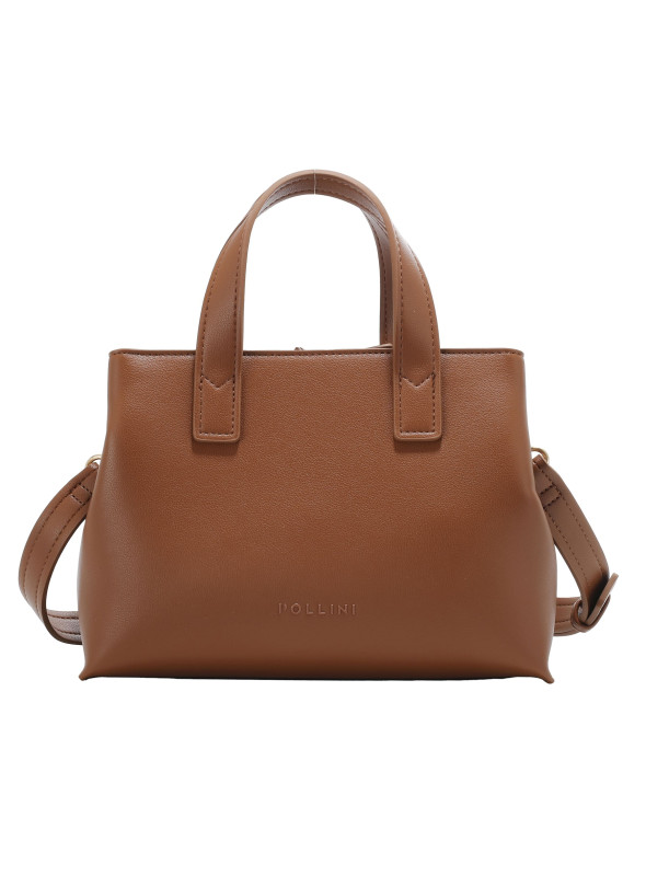 Bandolera camel para mujer, estilo casual, con acabado suave y cierre metálico.