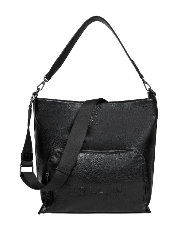 Bolso tote negro de mujer en material PU con textura, ideal para uso casual y diario.