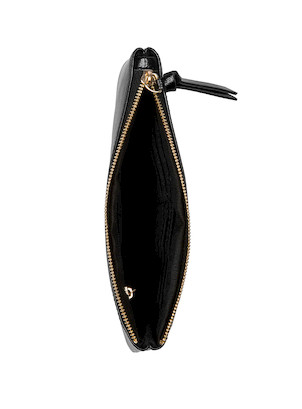 Billetera negra de mujer Pollini con acabado semibrillante y diseño minimalista.