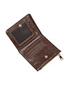 Billetera café oscuro Pollini con textura de piel exótica y diseño cuadrado, ideal para uso diario.