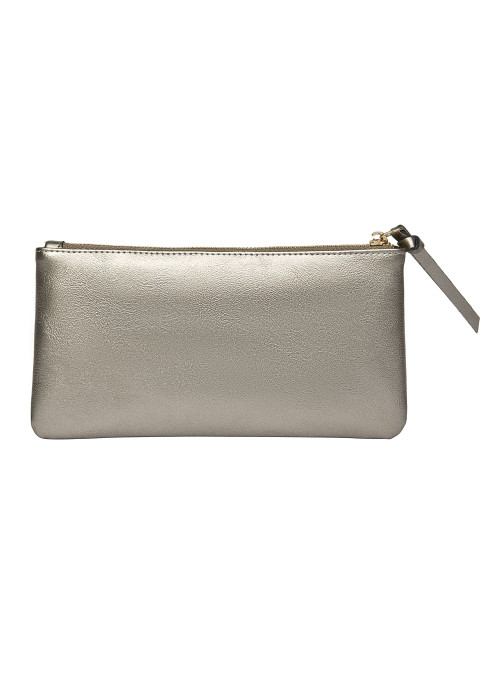 Billetera elegante acero mujer con textura brillante y cremallera