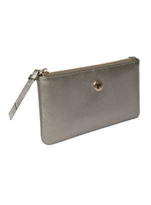 Billetera rectangular acero mujer con sello metálico distintivo