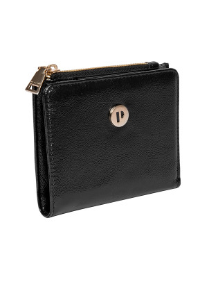 Billetera de PU negra con cremallera metálica, combina estilo y seguridad en un solo producto.