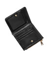 Billetera de mujer en negro con logo dorado, un accesorio elegante y funcional.