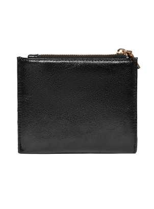 Billetera negra Pollini de PU con textura granulada, ideal para un look casual femenino.