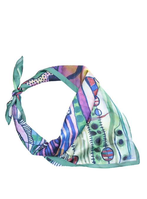 Accesorio de seda sintética verde, diseño floral, recomendado para ocasiones informales.